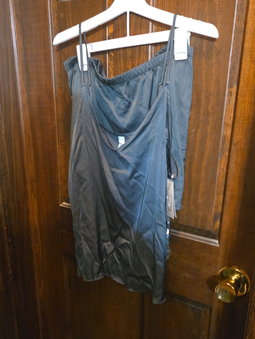 stars above Hunter Green  Satin Slip Top And Shorts. NWT